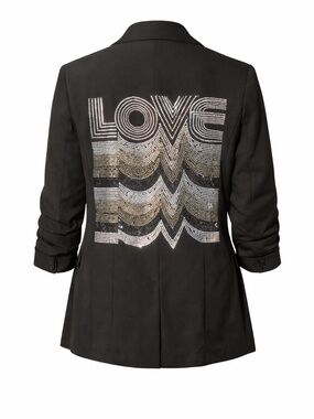 Plus Size Pinstripe Lined Blazer w/ Gunmetal Love Repeater